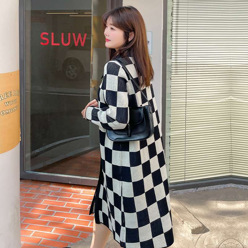 市松模様ロング丈シャツワンピース