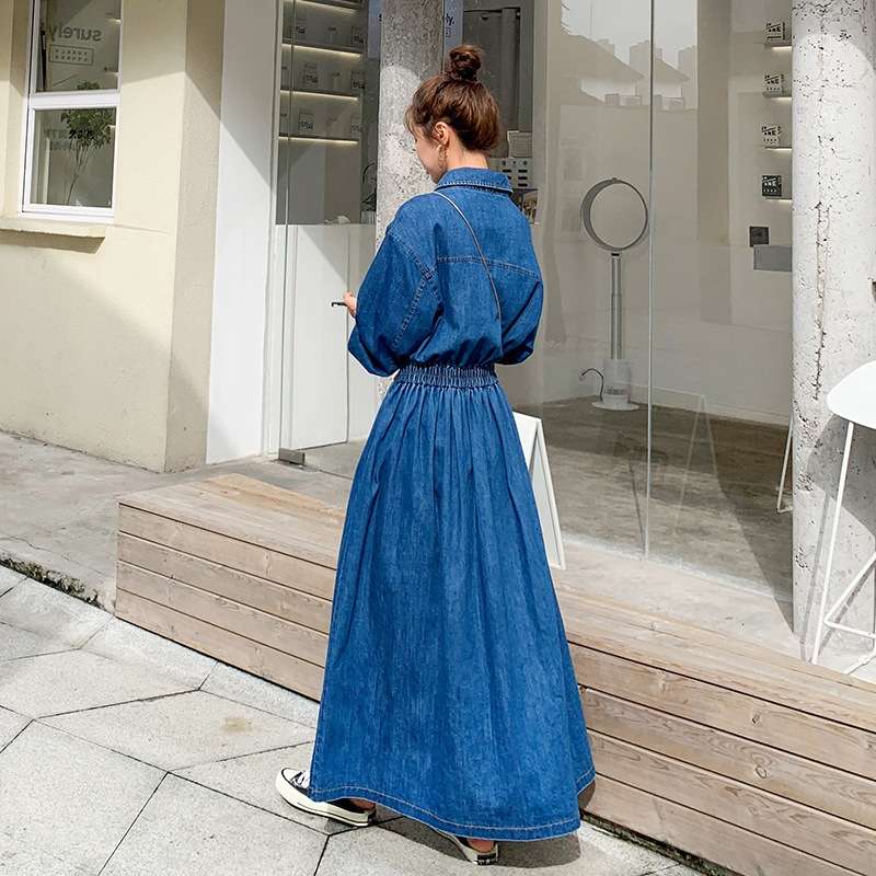 上品なデニムシャツワンピース ロング丈
