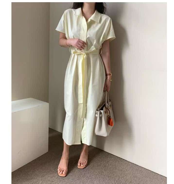 上品襟付き半袖シャツワンピース