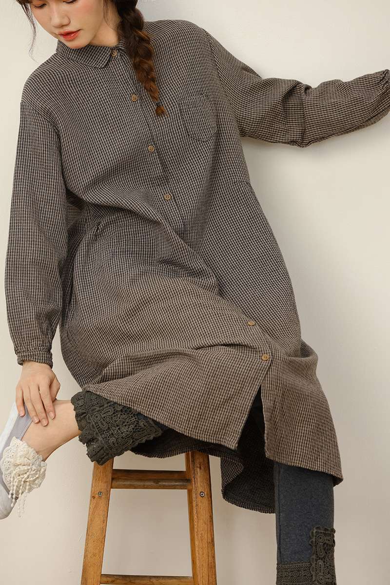 綿麻混紡ロング丈羽織りシャツワンピース