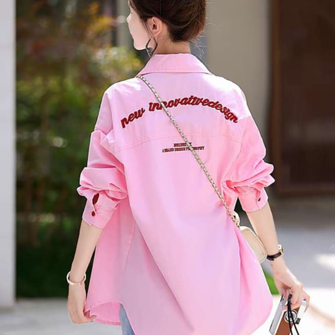 桜色ゆったりロング丈シャツワンピース