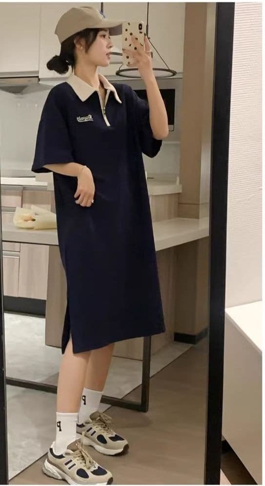 クラシカル襟付きポロシャツワンピース