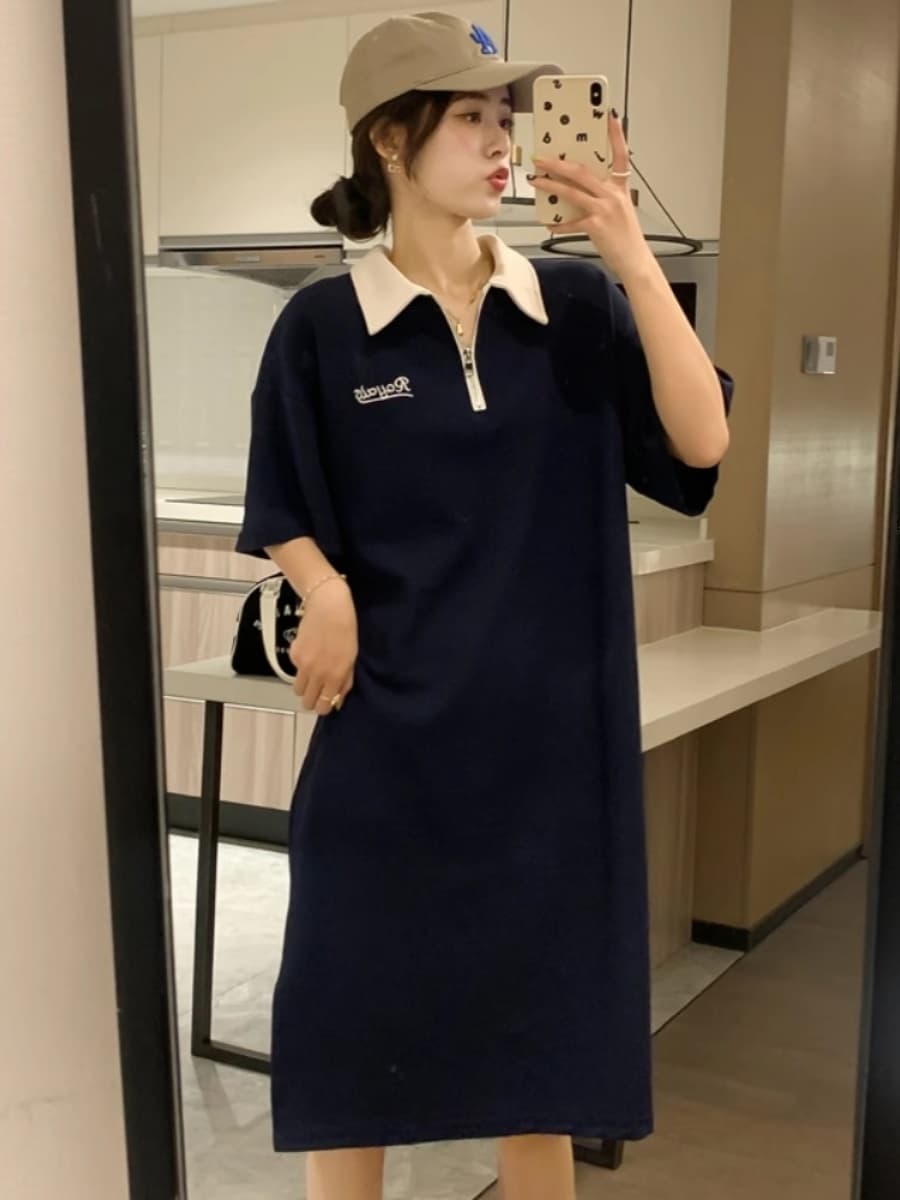 クラシカル襟付きポロシャツワンピース