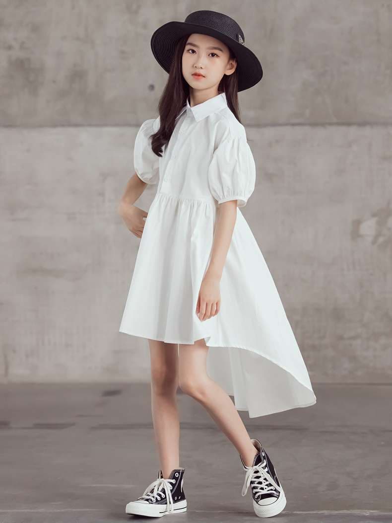 パフスリーブシャツワンピース ふんわり袖