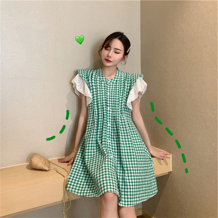 ギンガムチェック柄シャツワンピース ゆったり上品ミニ丈