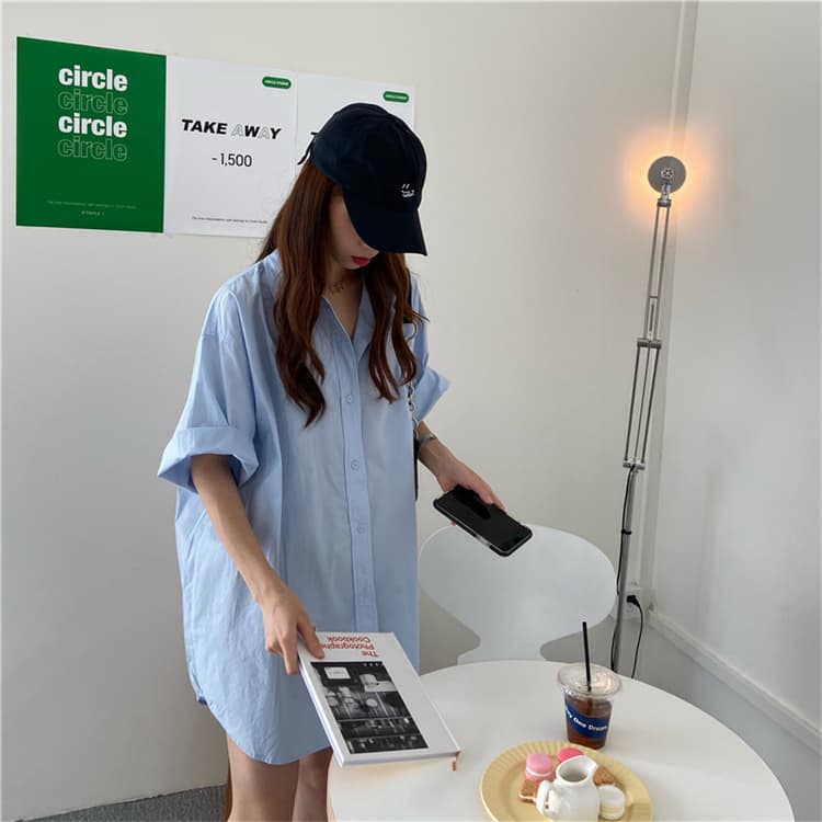 ゆったりスリムシャツワンピース中丈大きいサイズ対応