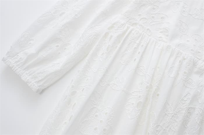 透かし刺繍ロングシャツワンピース長袖