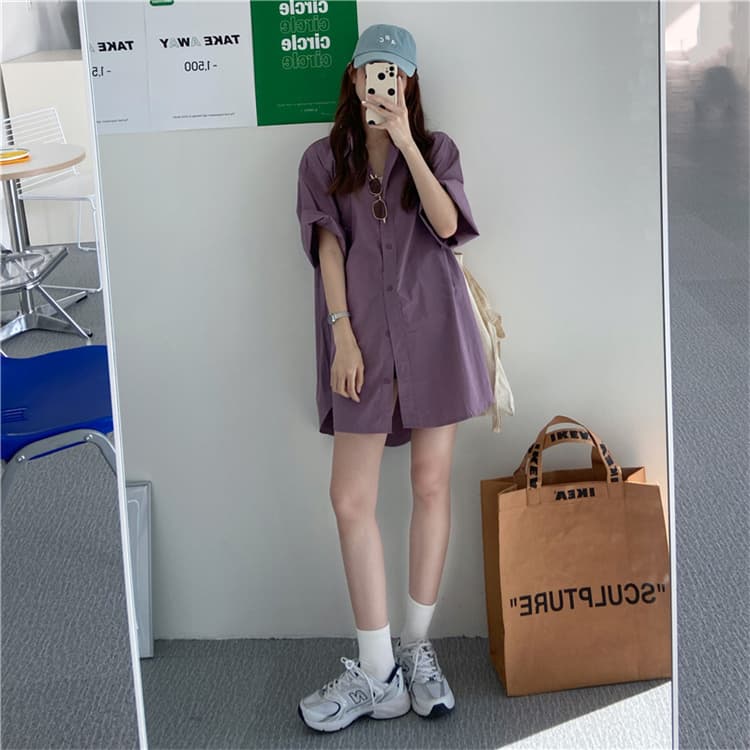 ゆったりスリムシャツワンピース中丈大きいサイズ対応