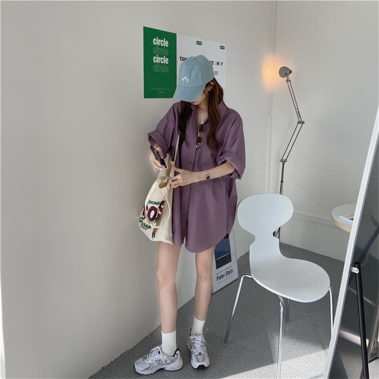 ゆったりスリムシャツワンピース中丈大きいサイズ対応