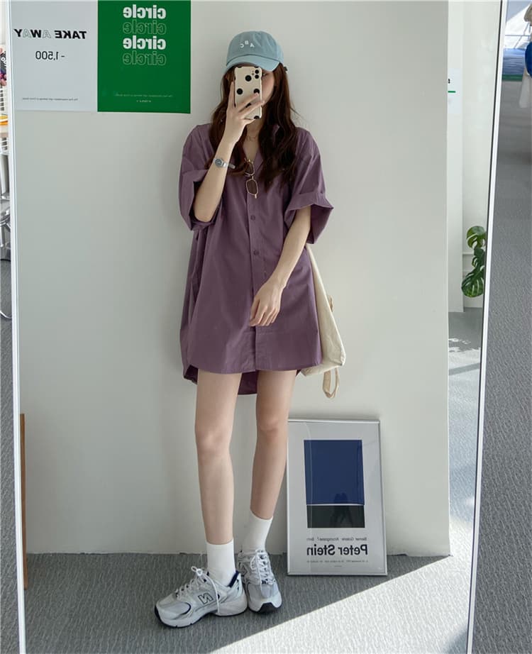 ゆったりスリムシャツワンピース中丈大きいサイズ対応