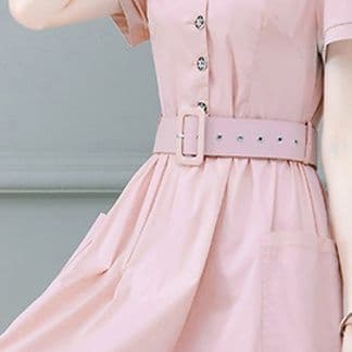 半袖ベルト付きシャツワンピース