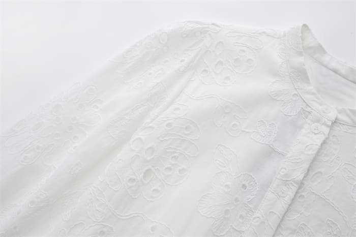 透かし刺繍ロングシャツワンピース長袖