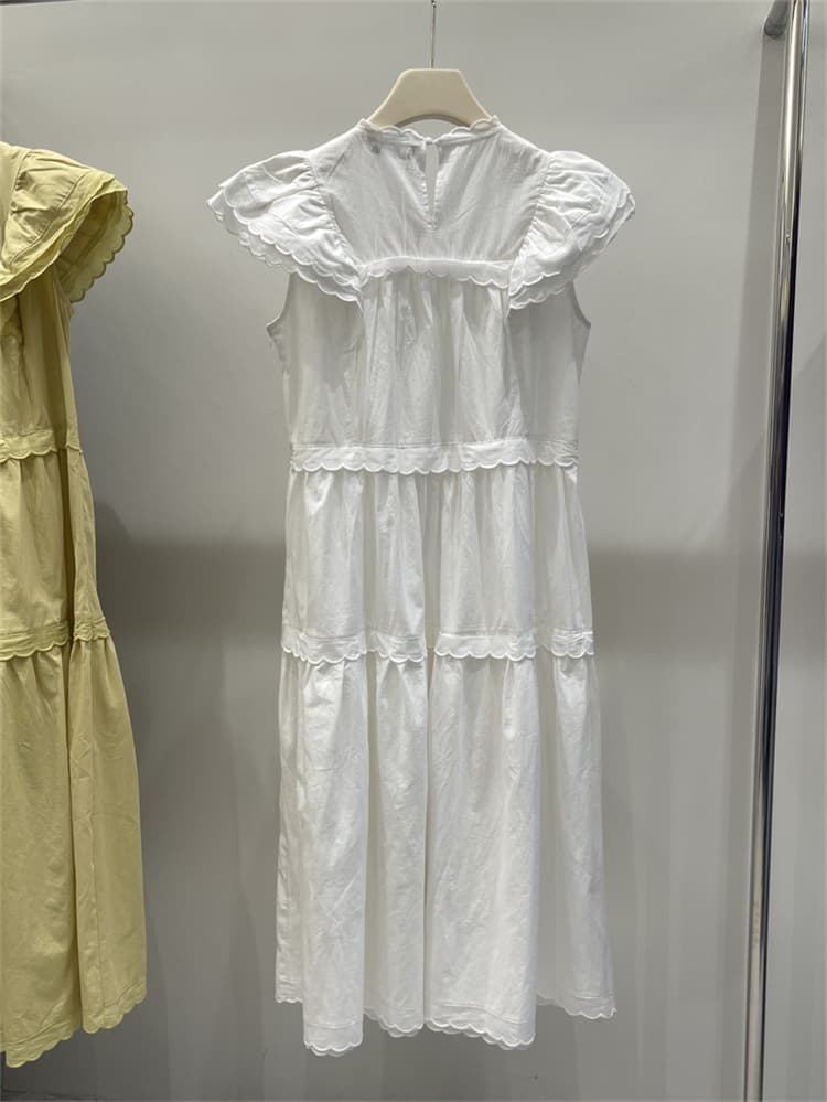可愛いフリル袖ティアードロングシャツワンピース