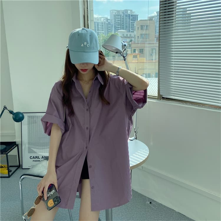 ゆったりスリムシャツワンピース中丈大きいサイズ対応