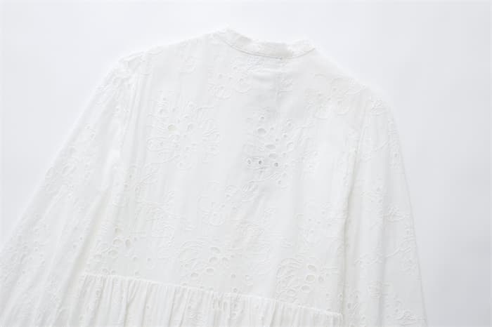 透かし刺繍ロングシャツワンピース長袖