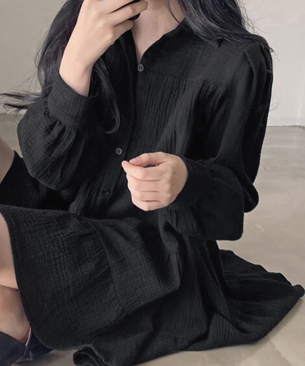 段々ふんわりシャツワンピース 体型カバー