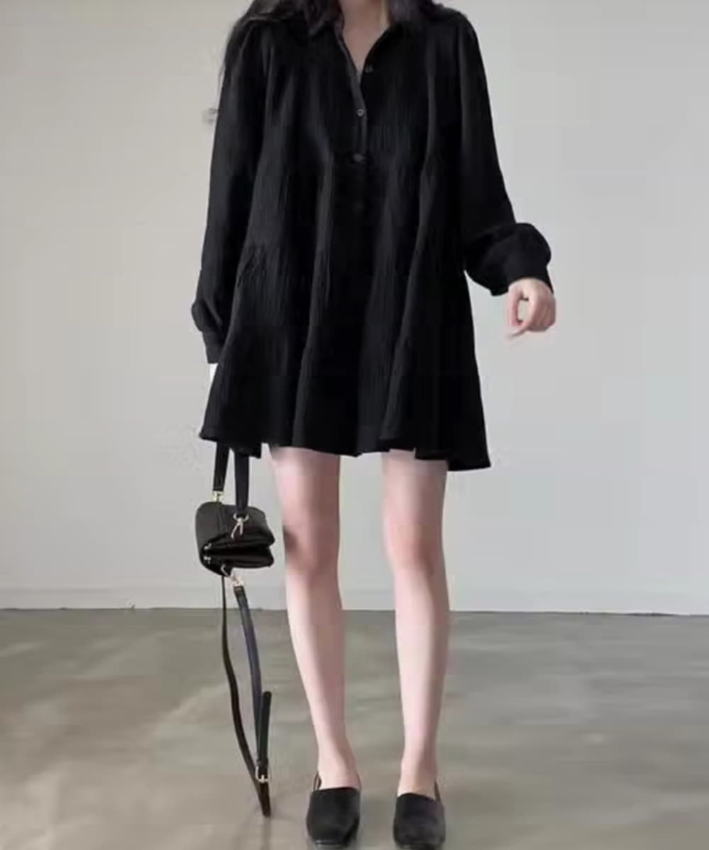 段々ふんわりシャツワンピース 体型カバー