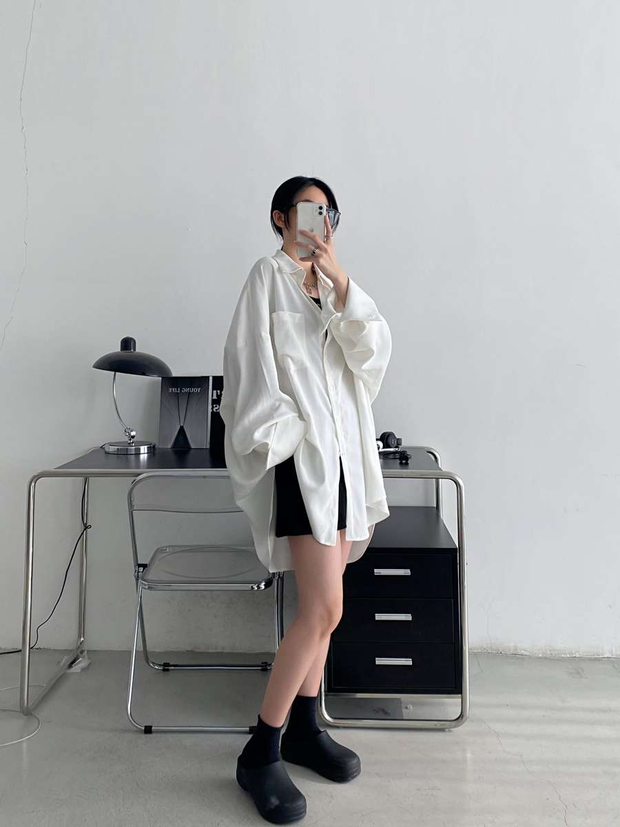 ゆったり大人系 特大丈ロングシャツワンピース