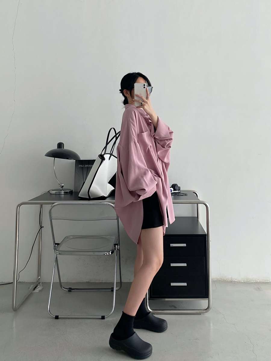 ゆったり大人系 特大丈ロングシャツワンピース