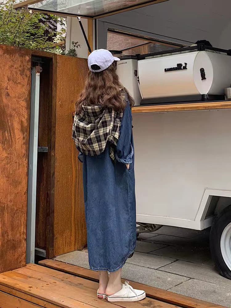 大人可愛い濃紺デニムシャツワンピース