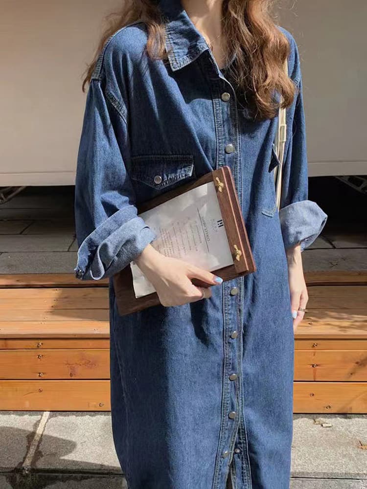 大人可愛い濃紺デニムシャツワンピース