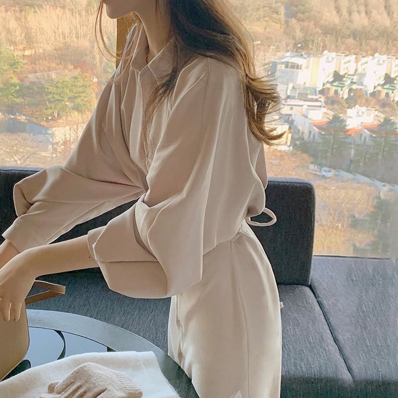 大人の上品シャツワンピース ロング丈