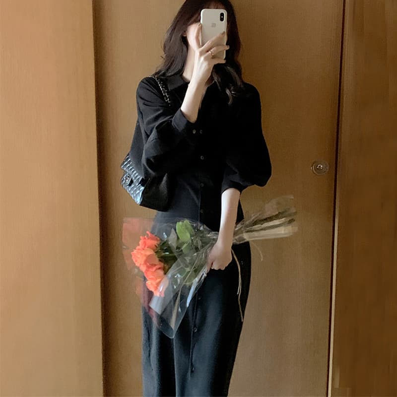 大人の上品シャツワンピース ロング丈