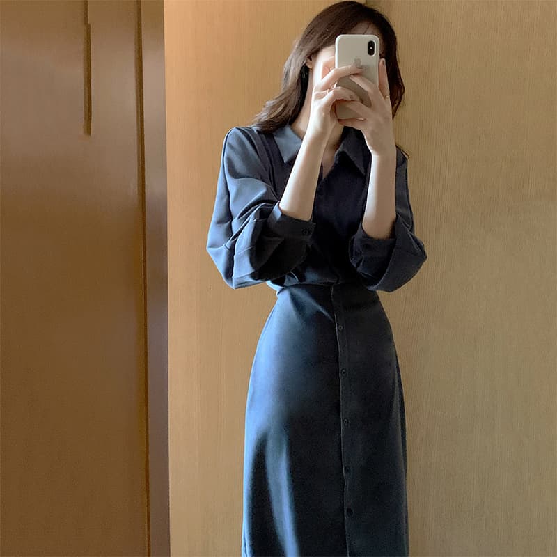大人の上品シャツワンピース ロング丈