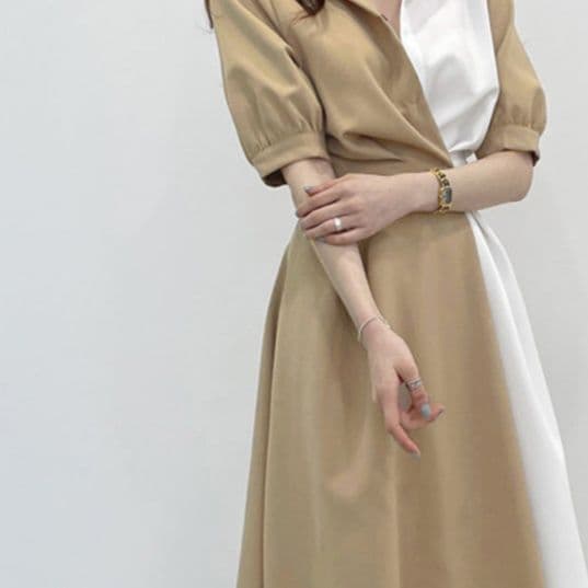 配色シャツワンピース ロング レディース 韓国風