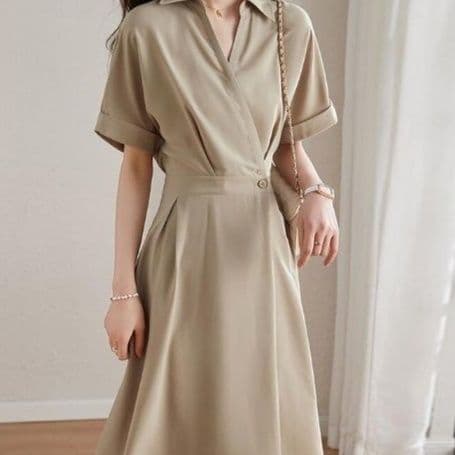 洗練フレアシルエット シャツワンピース