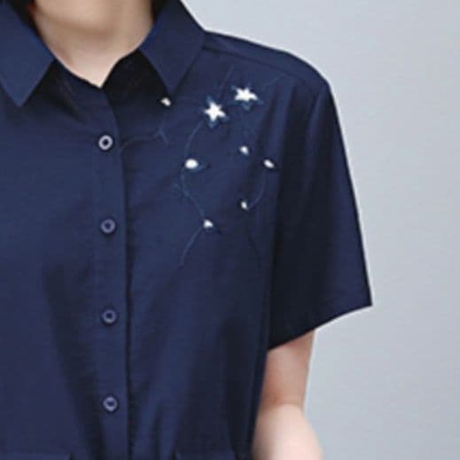 星柄刺繍入り半袖シャツワンピース