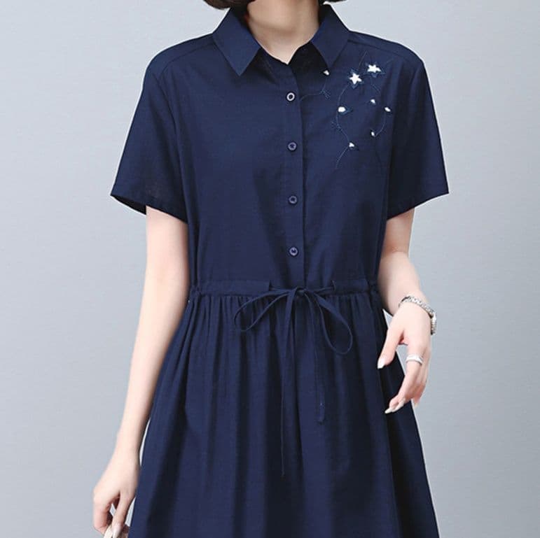 星柄刺繍入り半袖シャツワンピース