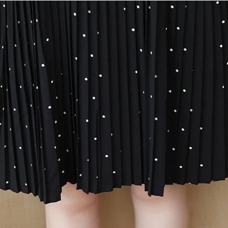小さな水玉模様プリーツ切替シャツワンピース
