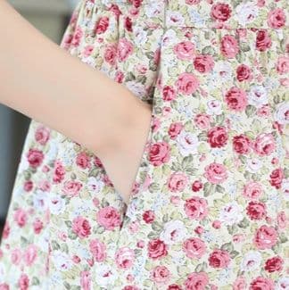 花柄プリント丸襟半袖ウエストマークワンピース