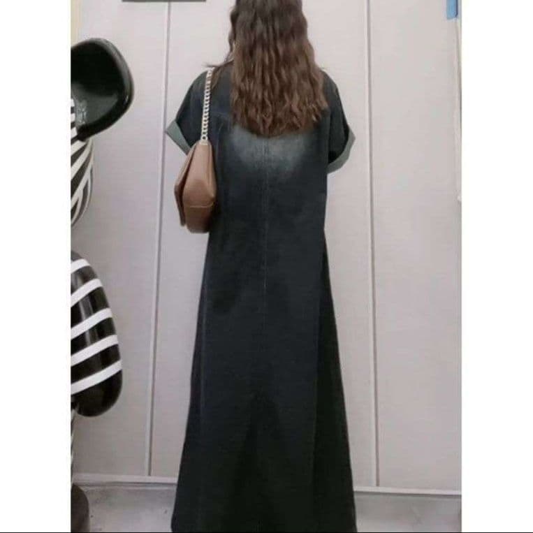 デニム ベルト付きロング丈シャツワンピース