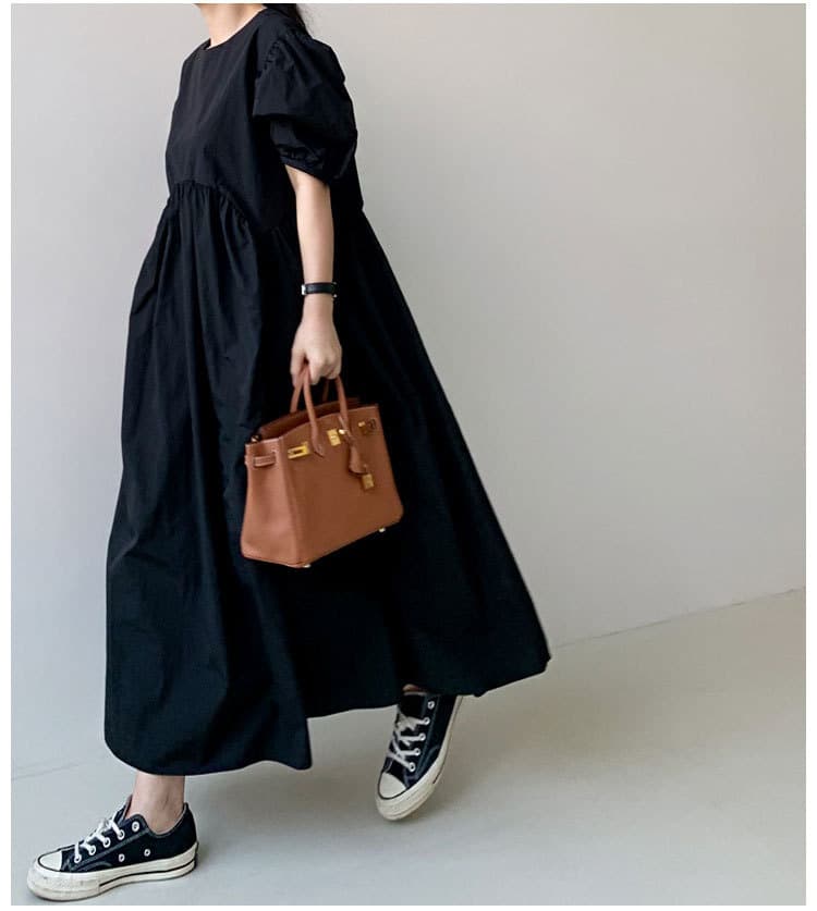 パフスリーブ ロング丈 シャツワンピース 夏 ゆったり