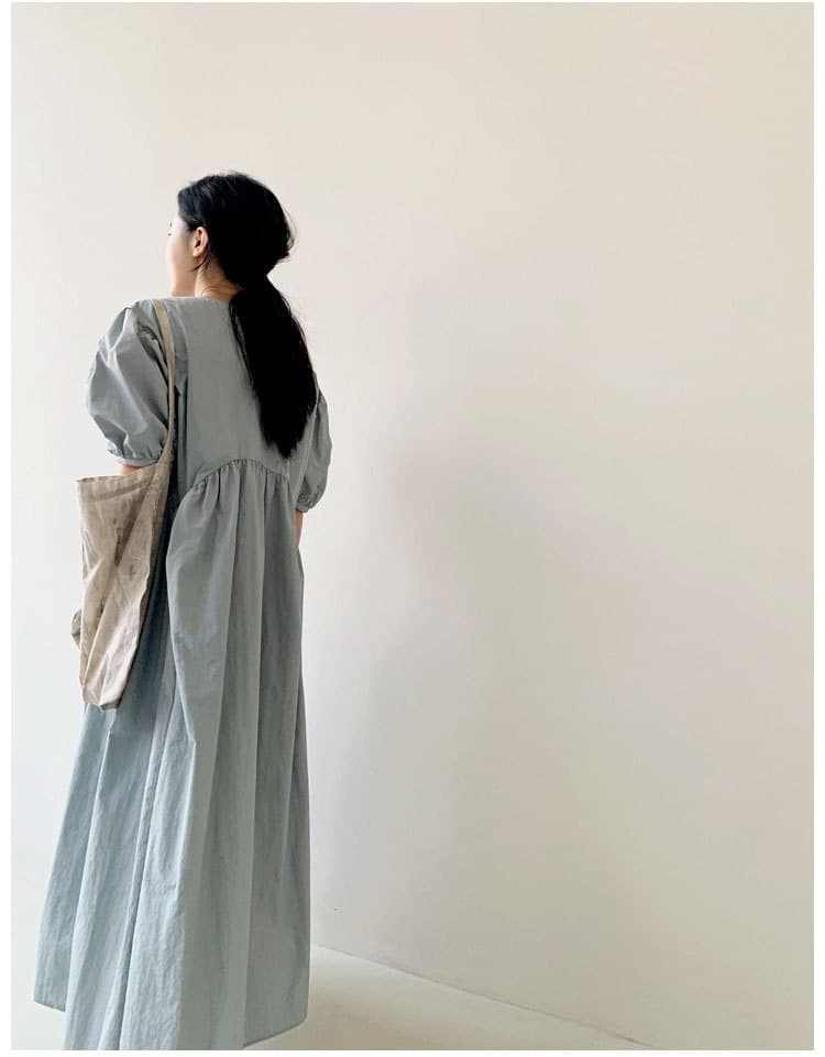 パフスリーブ ロング丈 シャツワンピース 夏 ゆったり