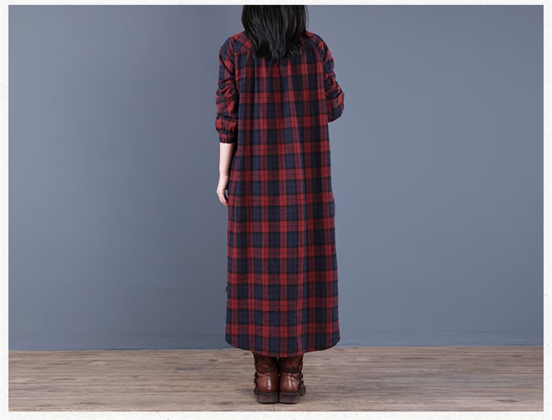 コットンチェック柄シャツワンピース長袖