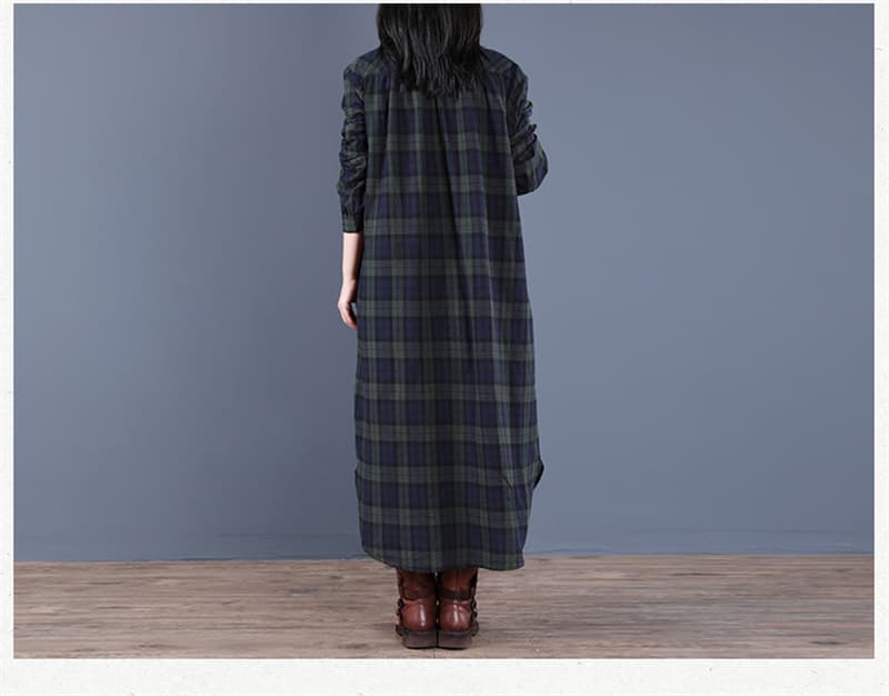 コットンチェック柄シャツワンピース長袖