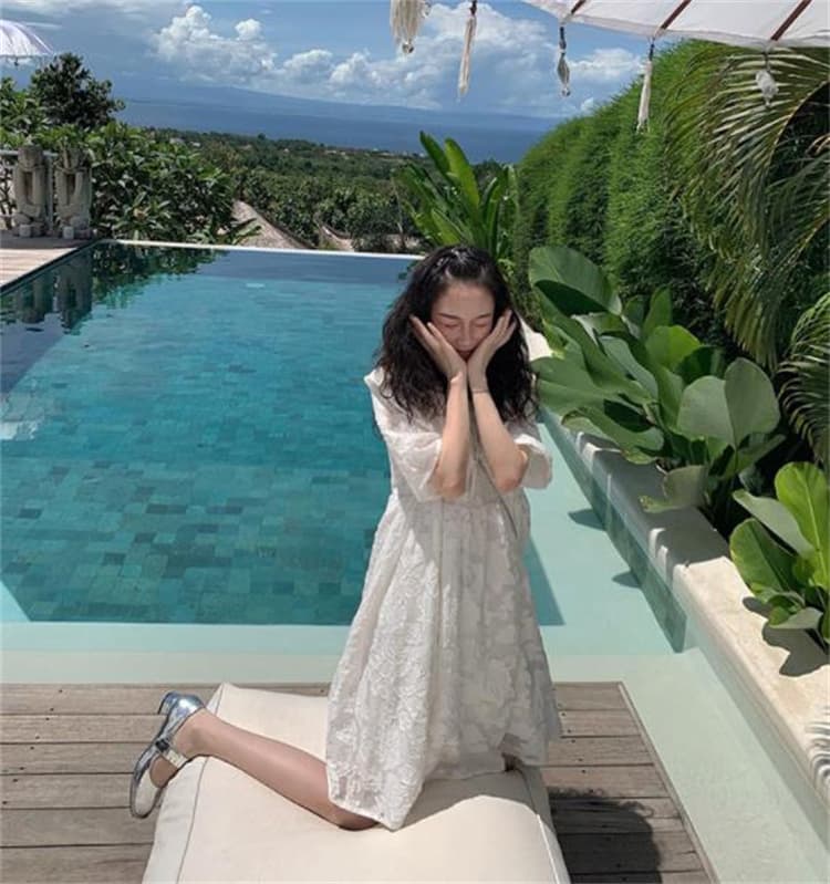 半袖シアー素材シャツワンピース甘め系